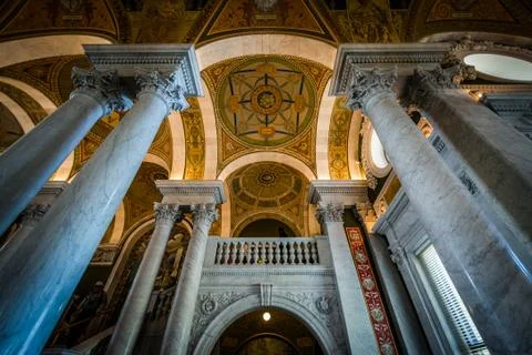 The interior of the Thomas Jefferson Building of the Library of Congress, in  스톡 사진