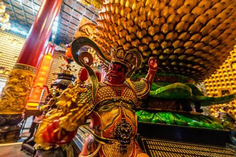 Interior of Thousand Buddha Temple or Chua Van Phat pagoda in District 5, Ho  Stock Photos