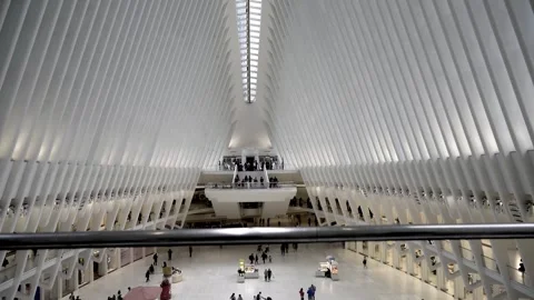 Interior Tilt up Oculus Building Downtown Manhattan New York City 4k Video stock 255405453