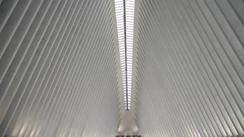 Interior Tilt up pan right Oculus Building Downtown Manhattan 4k Stock Footage 255405452