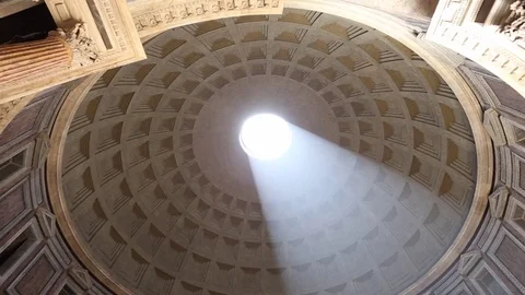 Interior Tilt Shot Tourist Visiting Pantheon Rotonda at Rome Stock Footage