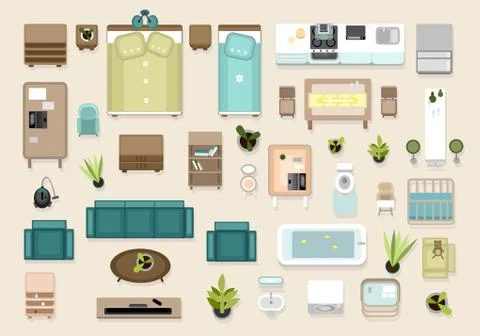 Interior top view elements set Stockillustratie