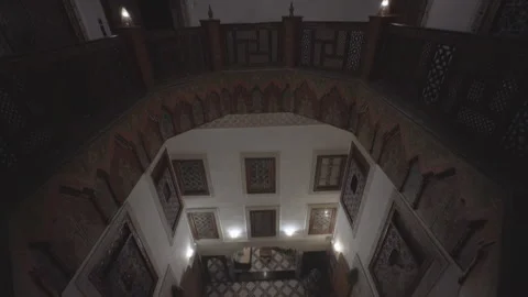 Interior of Traditional Moroccan Riad – Elegant Floors and Dining Room, Morocco Stock Footage 330904300