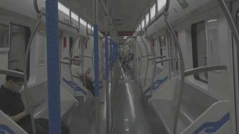 Interior Train Carriage Blue Seats Wuhan Metro Line 12 Stock-Footage 342972579