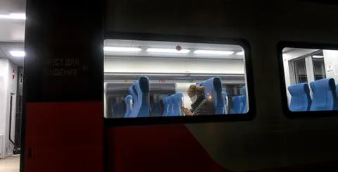 Interior of the train inside the sleeping car. Stock Photos