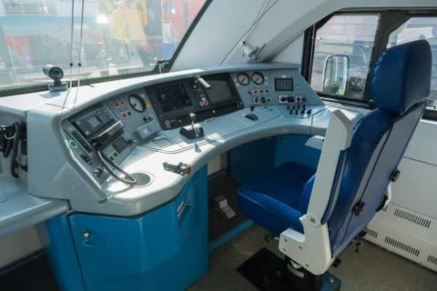 Interior of a train operator's cab Stock Photos