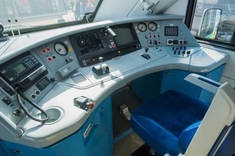 Interior of a train operator's cab Stock Photos