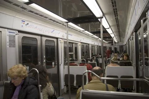 Interior of train, public transport commuting, Paris, France, Europe Copyr... Foto stock