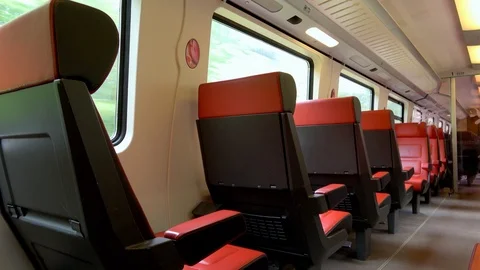 Interior Train Shot Empty Seats In First Class Carriage Stock Footage 113561920