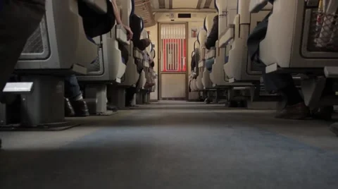 The interior of the train, the train out of the tunnel lighting up content Video stock 67130313