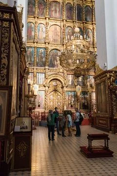 Interior of the Trinity Cathedral in the Pskov Kremlin. The current cathedral Stock Photos