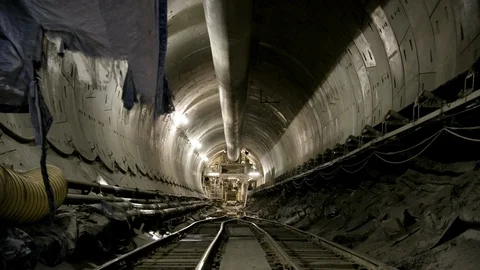 Interior Tunnel Construction Crash Zoom In Stock Footage 89980668