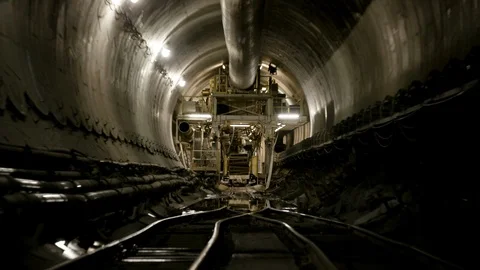 Interior Tunnel Construction Rough Zoom Out Stock Footage 89980677