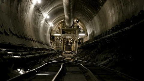 Interior Tunnel Construction Slight Tilt Up Stock Footage 89980675