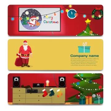 Interior with TV and stereo system decorated for Christmas. Sale Illustrazione stock