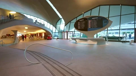 Interior of TWA Hotel TWA Flight Center. John F. Kennedy International Airport. Stock Footage 224367458