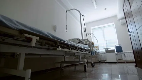 Interior Of Two Empty Hospital Beds Stock Footage
