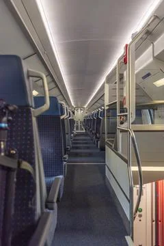 Interior of two-floor passenger train in Switzerland Stock Photos