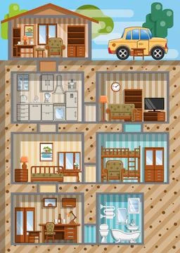 The interior of the underground bunker. Stock Illustration