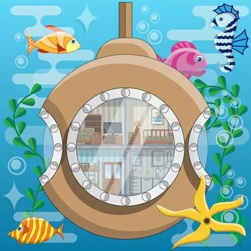 The interior of the underwater bathyscaphe. Illustrazione stock