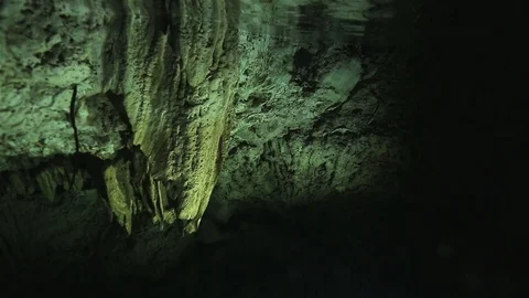 The interior of underwater cave inside of one of the cuban cenotes Stock Footage 77440546