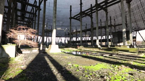 Interior of an Unfinished Chernobyl Cooling Tower Stock Footage 346399594