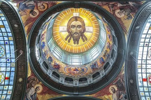 The interior of the upper temple of the Main Temple of the Armed Forces Stock Photos