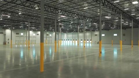 Interior of a Vacant Industrial Warehouse Stock Footage 338183504