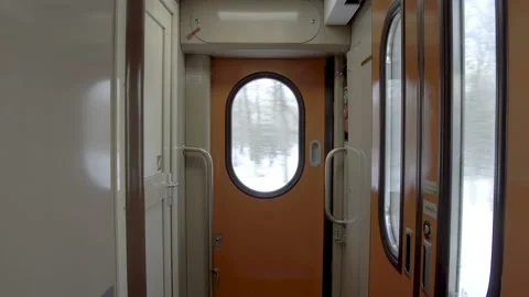 Interior of the vestibule of a passenger train car Stock Footage 89450665