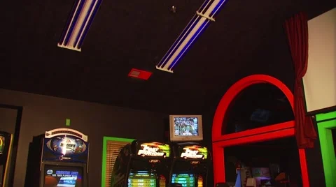 Interior of video game center Stock Footage 54593482