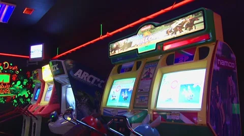 Interior of video game center Stock Footage 54593494