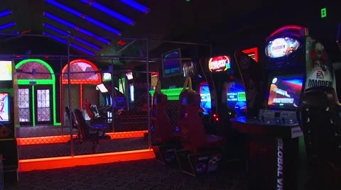 Interior of video game center Stock Footage 54593495