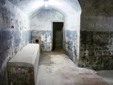 Interior view of the 2000 m and 15 m deep bunker built in August 1937. Stock Photos
