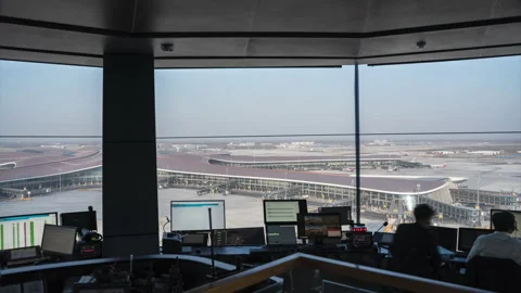 Interior View of Airport Control Tower. Timelapse Stock Footage 144416036