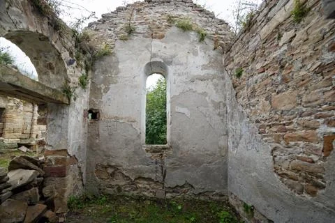 Interior view of an ancient monastery on top of a mountain in the Caucasus in Stock Photos