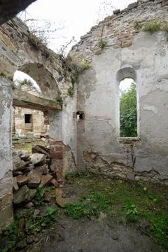 Interior view of an ancient monastery on top of a mountain in the Caucasus in Stock Photos