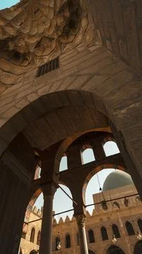 Interior view of the ancient mosque in cairo egypt showing historic stone arches Фото