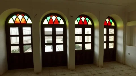 Interior view of an ancient Qajar mansion highlighting, stock footage. Stock Footage 304783306