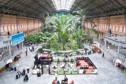 Interior view on Atocha train station in Madrid Stock Photos
