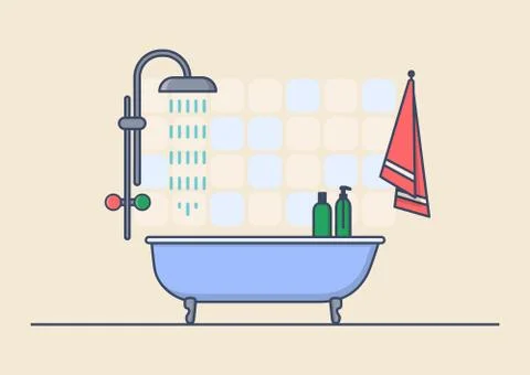 Interior view on bathroom with shampoo and bath Stock Illustration