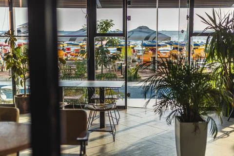 Interior View of Beachfront Restaurant in Durres Albania Фото