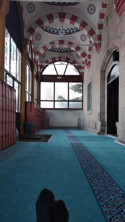 Interior view of a beautiful mosque featuring traditional Ottoman architecture, Stock Footage 333524983