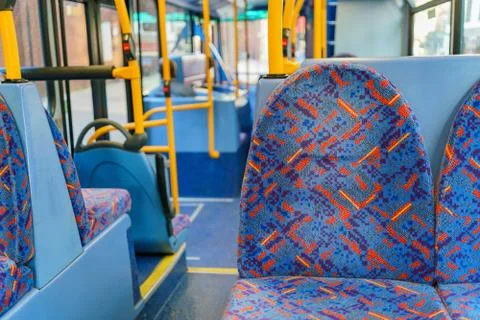 Interior view of a bus with empty seat 写真素材