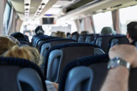 Interior View of a Bus with Passengers on a Trip Stock-Fotos