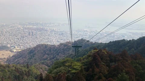 Interior view of a cable car descending on a mountain. Stock Footage 171756425