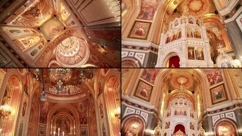 Interior view of Cathedral of Christ the Saviour in Moscow, collage, HD. Vídeos de archivo 83381659