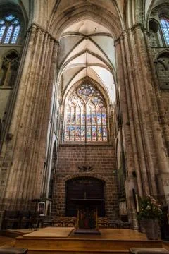 Interior view of the Cathedral of Dol-de-Bretagne Stock Photos