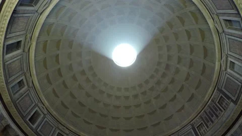 Interior view of ceiling concrete dome of the Pantheon Stock Footage 136503469