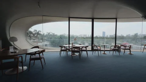 Interior view of Cloudscape Library or Wormhole Library, Haikou Bay, China Stock Footage 334767897
