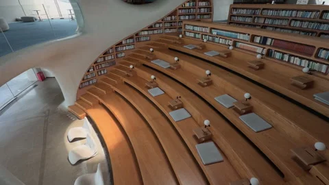 Interior view of Cloudscape Library or Wormhole Library, Haikou Bay, China Stockbeeldmateriaal 334768037